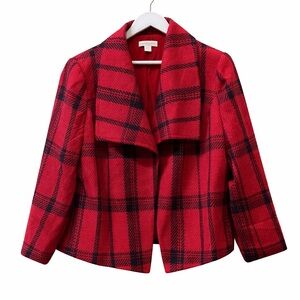 Coldwater Creek Red & Black Plaid Jacket Coat Snap Front Size 16 🔥🖤